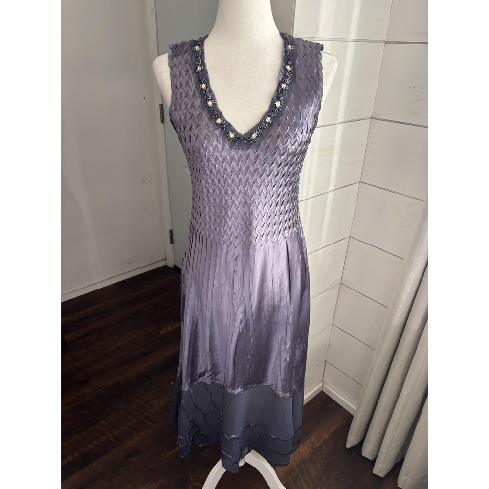 Komarov Dress Womens Large Purple Beaded Crinkled Fairy 90s Y2K‎ Assymetrical